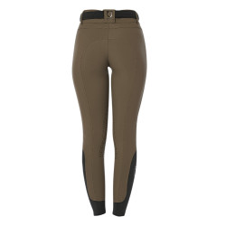 Calça de equitação feminina Equestro com grip nos joelhos de cintura alta Noz Castanho