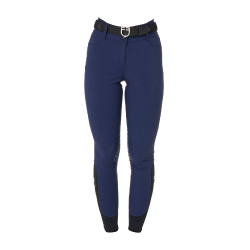 Calça de equitação feminina Equestro com grip nos joelhos de cintura alta Blazer marinho Azul-marinho