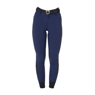 Calça de equitação feminina Equestro com grip nos joelhos de cintura alta Blazer marinho Azul-marinho
