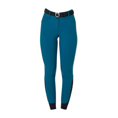 Calça de equitação feminina Equestro com grip nos joelhos de cintura alta Coral azul
