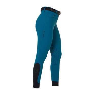 Calça de equitação feminina Equestro com grip nos joelhos de cintura alta Coral azul