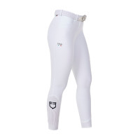 Calças de equitação femininas Equestro x FISE com full grip Branco Calças de equitação femininas Equestro x FISE com full grip Branco