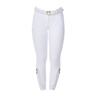 Calças de equitação femininas Equestro x FISE com grip nos joelhos Branco
