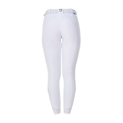 Calças de equitação femininas Equestro x FISE com grip nos joelhos Branco
