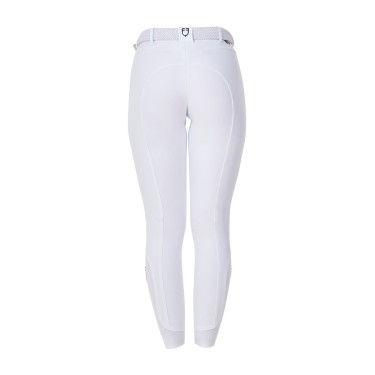 Calças de equitação femininas Equestro x FISE com grip nos joelhos Branco