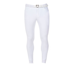 Calças de equitação masculinas Equestro x FISE full grip Branco
