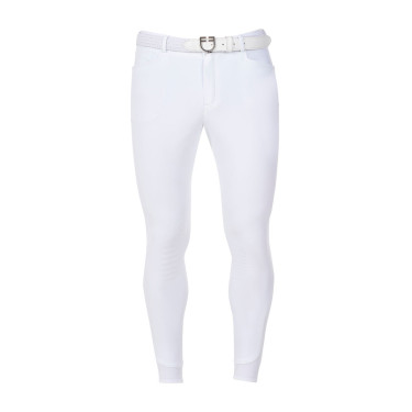 Calças de equitação masculinas Equestro x FISE com grip nos joelhos Branco