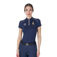 Polo de treino feminino Equestro x FISE com fecho de correr, bandeira italiana, mangas curtas Blazer marinho Azul-marinho