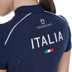 Polo de treino feminino Equestro x FISE com fecho de correr, bandeira italiana, mangas curtas Blazer marinho Azul-marinho