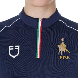 Polo de treino feminino Equestro x FISE com fecho de correr, bandeira italiana, mangas curtas Blazer marinho Azul-marinho