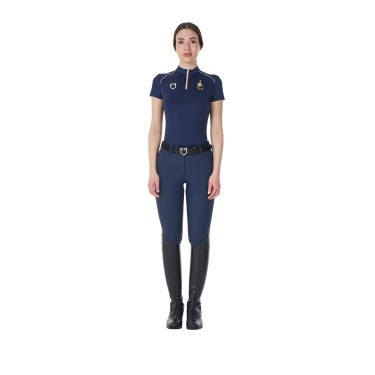 Polo de treino feminino Equestro x FISE com fecho de correr, bandeira italiana, mangas curtas Blazer marinho Azul-marinho