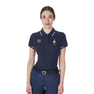 Pólo de treino feminino Equestro x FISE três botões mangas curtas Blazer marinho Azul-marinho