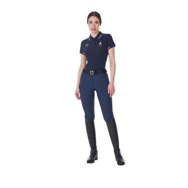 Pólo de treino feminino Equestro x FISE três botões mangas curtas Blazer marinho Azul-marinho