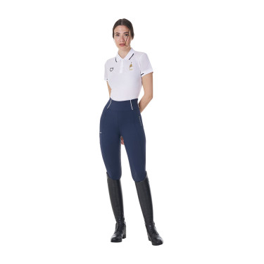 Pólo de treino feminino Equestro x FISE três botões mangas curtas Branco