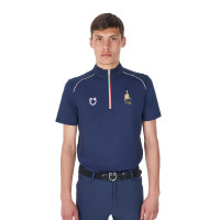 Polo de treino masculino Equestro x FISE com zíper, bandeira italiana, mangas curtas Blazer marinho Azul-marinho