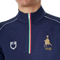 Polo de treino masculino Equestro x FISE com zíper, bandeira italiana, mangas curtas Blazer marinho Azul-marinho
