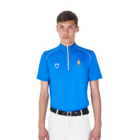 Polo de treino masculino Equestro x FISE com zíper, bandeira italiana, mangas curtas Azul da Savoia