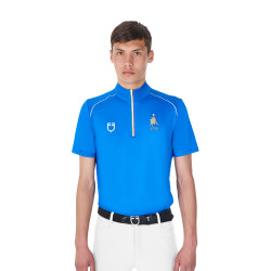 Polo de treino masculino Equestro x FISE com zíper, bandeira italiana, mangas curtas Azul da Savoia