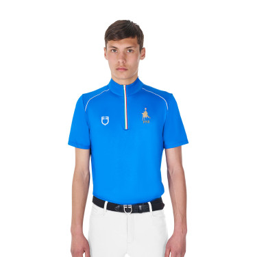 Polo de treino masculino Equestro x FISE com zíper, bandeira italiana, mangas curtas Azul da Savoia