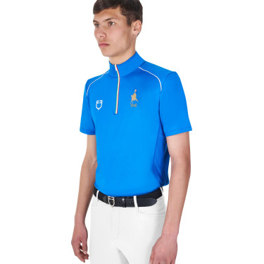 Polo de treino masculino Equestro x FISE com zíper, bandeira italiana, mangas curtas Azul da Savoia