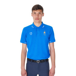 Polo de treino masculino Equestro x FISE três botões manga curta Azul da Savoia