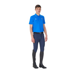 Polo de treino masculino Equestro x FISE três botões manga curta Azul da Savoia