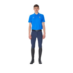Polo de treino masculino Equestro x FISE três botões manga curta Azul da Savoia