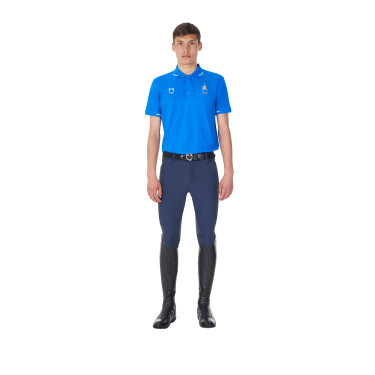 Polo de treino masculino Equestro x FISE três botões manga curta Azul da Savoia