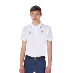 Polo de treino masculino Equestro x FISE três botões manga curta Branco