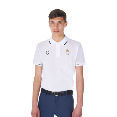Polo de treino masculino Equestro x FISE três botões manga curta Branco
