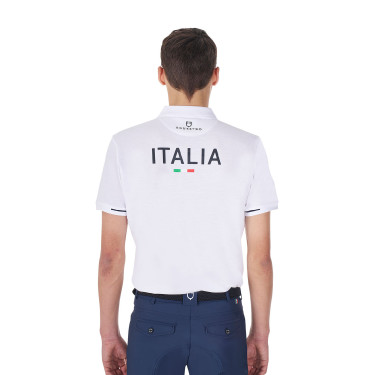 Polo de treino masculino Equestro x FISE três botões manga curta Branco
