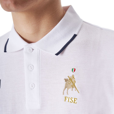 Polo de treino masculino Equestro x FISE três botões manga curta Branco