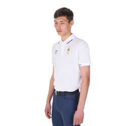 Polo de treino masculino Equestro x FISE três botões manga curta Branco