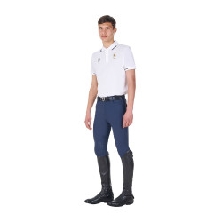 Polo de treino masculino Equestro x FISE três botões manga curta Branco