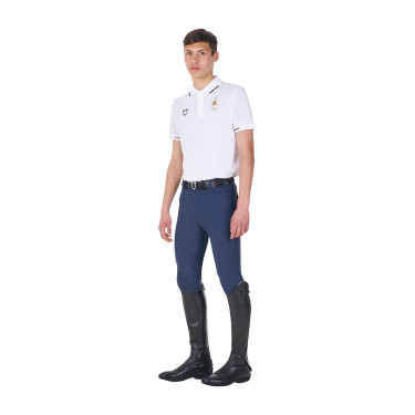 Polo de treino masculino Equestro x FISE três botões manga curta Branco