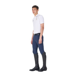 Polo de treino masculino Equestro x FISE três botões manga curta Branco