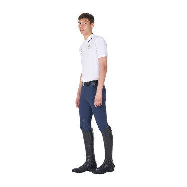Polo de treino masculino Equestro x FISE três botões manga curta Branco