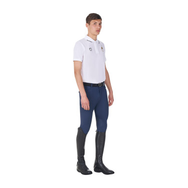 Polo de treino masculino Equestro x FISE três botões manga curta Branco