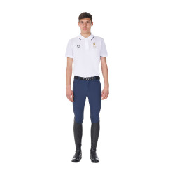 Polo de treino masculino Equestro x FISE três botões manga curta Branco