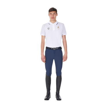 Polo de treino masculino Equestro x FISE três botões manga curta Branco