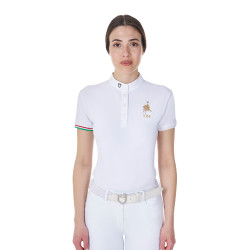Polo de competição Equestro x FISE feminino, corte slim, mangas curtas Branco