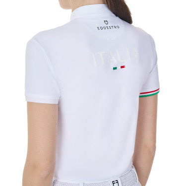 Polo de competição Equestro x FISE feminino, corte slim, mangas curtas Branco
