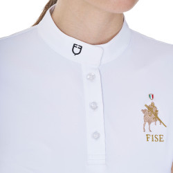 Polo de competição Equestro x FISE feminino, corte slim, mangas curtas Branco