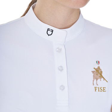 Polo de competição Equestro x FISE feminino, corte slim, mangas curtas Branco
