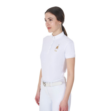 Polo de competição Equestro x FISE feminino, corte slim, mangas curtas Branco