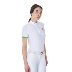 Polo de competição Equestro x FISE feminino, corte slim, mangas curtas Branco
