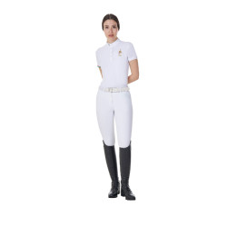 Polo de competição Equestro x FISE feminino, corte slim, mangas curtas Branco