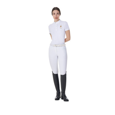 Polo de competição Equestro x FISE feminino, corte slim, mangas curtas Branco