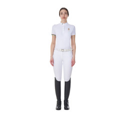 Polo de competição Equestro x FISE feminino, corte slim, mangas curtas Branco