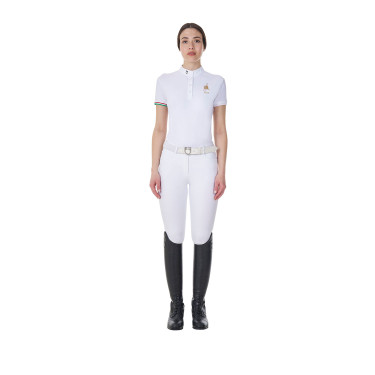 Polo de competição Equestro x FISE feminino, corte slim, mangas curtas Branco